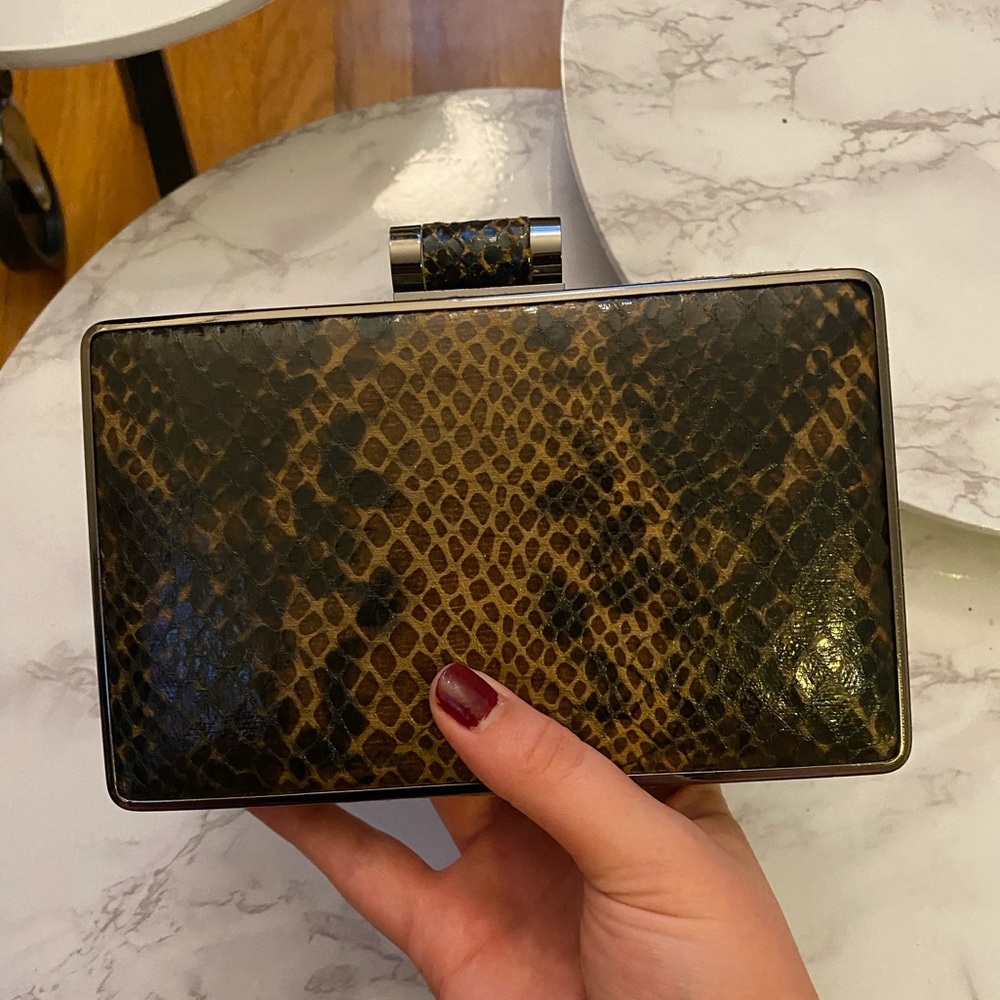 Sondra Roberts Clutch - Convertible to Shoulder and Crossbody - Brown Snakeskin